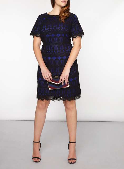 **DP Curve Black and Cobalt Lace Pencil dress